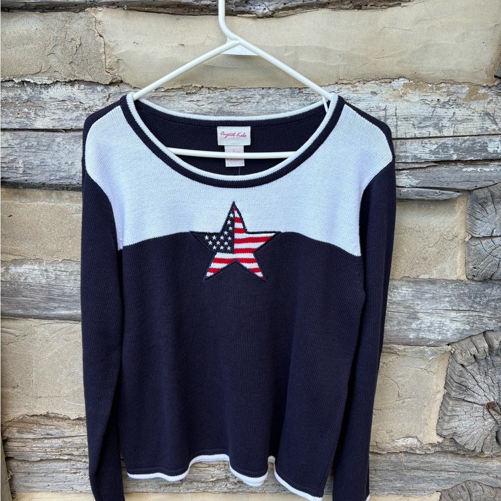 Crystal Kobe Women's Navy and White American Flag Star Sweater Size L NWT